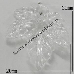 Transparent Acrylic Pendant, Leaf 21x20mm Hole:2.5mm Sold by Bag 