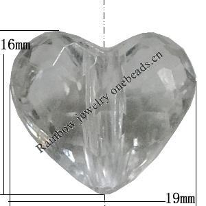 Transparent Acrylic Bead, Heart 19x16mm Hole:3mm, Sold by Bag 
