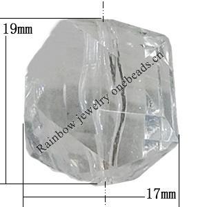Transparent Acrylic Bead, Polyhedron 19x17mm Hole:3.5mm, Sold by Bag 
