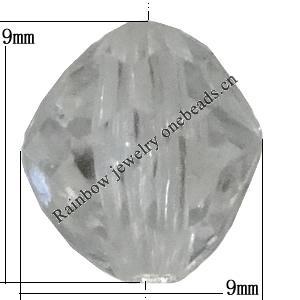 Transparent Acrylic Bead, Faceted Bicone 9x9mm Hole:2.5mm, Sold by Bag 