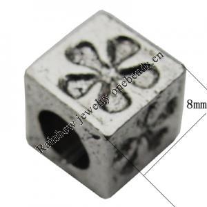European style Beads Zinc Alloy Jewelry Findings Lead-free, Cube 8mm Hole:5mm, Sold by Bag