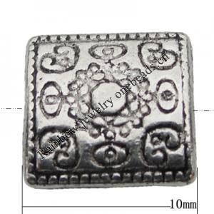 Bead Zinc Alloy Jewelry Findings Lead-free, Square 10mm Hole:1mm, Sold by Bag