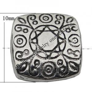 Bead Zinc Alloy Jewelry Findings Lead-free, Square 10mm Hole:1mm, Sold by Bag