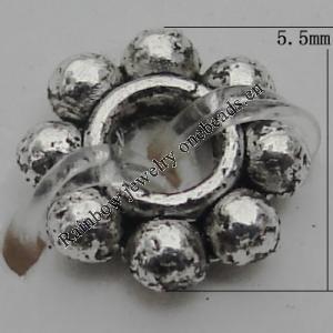 Spacer Zinc Alloy Jewelry Findings Lead-free, 5.5mm Hole:2mm, Sold by Bag