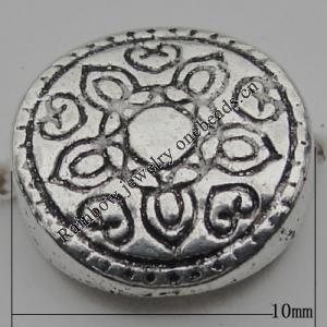 Bead Zinc Alloy Jewelry Findings Lead-free, Flat Round 10mm Hole:1mm, Sold by Bag