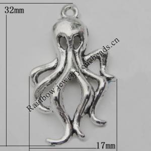 Pendant Zinc Alloy Jewelry Findings Lead-free, 32x17mm Hole:2mm, Sold by Bag