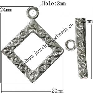 Copper Toggle Clasps Jewelry Findings Lead-free Platina Plated, Loop:24x20mm Bar:22mm Hole:2mm, Sold by Bag