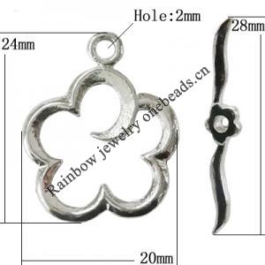Copper Toggle Clasps Jewelry Findings Lead-free Platina Plated, Loop:24x20mm Bar:28mm Hole:2mm, Sold by Bag