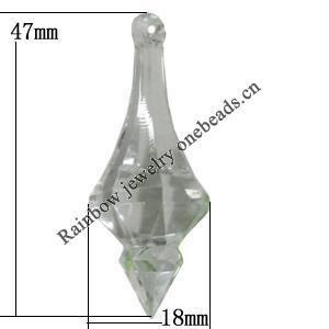 Transparent Acrylic Pendant, 47x18mm Hole:3mm Sold by Bag 