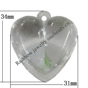 Transparent Acrylic Pendant, 34x31mm Hole:3.5mm Sold by Bag 