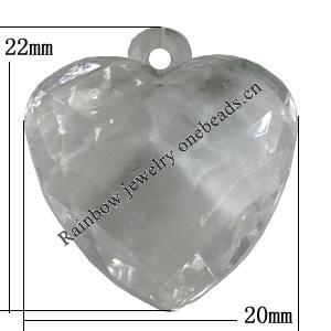 Transparent Acrylic Pendant, 22x20mm Hole:3mm Sold by Bag 