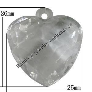 Transparent Acrylic Pendant, 26x25mm Hole:3mm Sold by Bag 