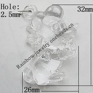 Transparent Acrylic Pendant, Aniaml 32x26mm Hole:2.5mm, Sold by Bag 
