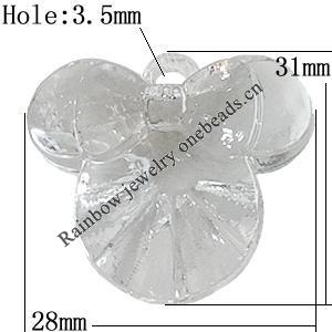 Transparent Acrylic Pendant, Aniaml Head 28x31mm Hole:3.5mm, Sold by Bag 