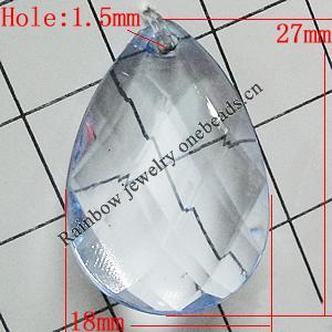 Transparent Acrylic Pendant, Faceted Teardrop 27x18mm Hole:1.5mm, Sold by Bag 