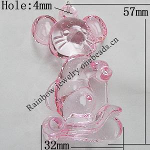 Transparent Acrylic Pendant, Aniaml 57x32mm Hole:4mm, Sold by Bag 