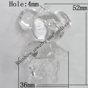 Transparent Acrylic Pendant, Aniaml 52x36mm Hole:4mm, Sold by Bag 