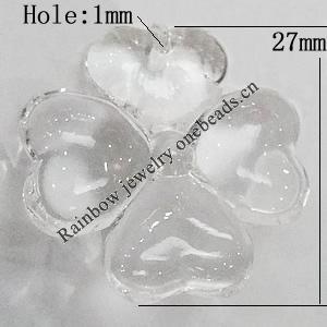 Transparent Acrylic Pendant, Flower 27mm Hole:1mm, Sold by Bag 