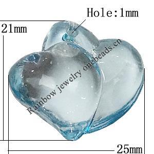 Transparent Acrylic Pendant, Heart 25x21mm Hole:1mm, Sold by Bag 