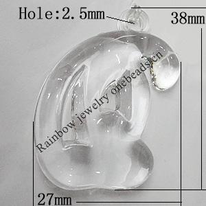 Transparent Acrylic Pendant, Letter 38x27mm Hole:2.5mm, Sold by Bag 