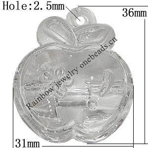Transparent Acrylic Pendant, Apple 36x31mm Hole:2.5mm, Sold by Bag 