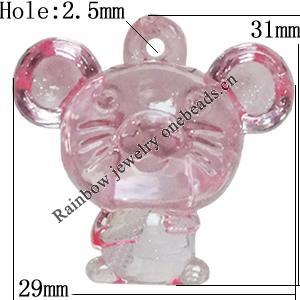 Transparent Acrylic Pendant, Animal 29x31mm Hole:2.5mm, Sold by Bag 