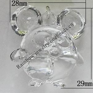 Transparent Acrylic Pendant, Animal 29x28mm Hole:3mm, Sold by Bag 