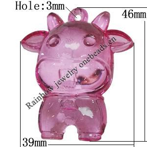 Transparent Acrylic Pendant, Animal 46x39mm Hole:3mm, Sold by Bag 