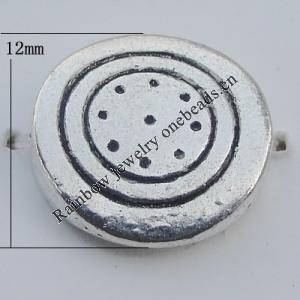 Bead Zinc Alloy Jewelry Findings Lead-free, Flat Round 12mm Hole:1mm, Sold by Bag