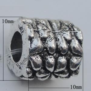 European style Beads Zinc Alloy Jewelry Findings Lead-free, 10x10mm Hole:5mm, Sold by Bag