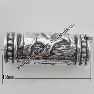 European style Beads Zinc Alloy Jewelry Findings Lead-free, Tube 12x6mm Hole:4mm, Sold by Bag