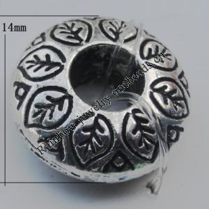 European style Beads Zinc Alloy Jewelry Findings Lead-free, 14x6mm Hole:4.5mm, Sold by Bag