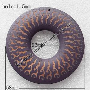 Wooden Jewelery Pendant, Donut Outside Diameter:58mm, Inside Diameter:22mm, Sold by PC
