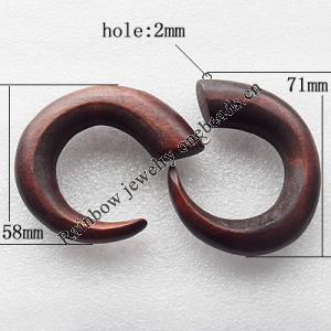 Wooden Jewelery Pendant, 71x58x15mm Hole:2mm, Sold by PC