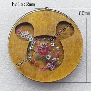 Wooden Jewelery Pendant, Flat Round 60mm Hole:2mm, Sold by PC