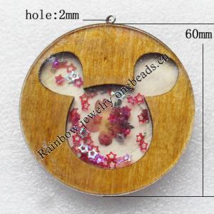 Wooden Jewelery Pendant, Flat Round 60mm Hole:2mm, Sold by PC