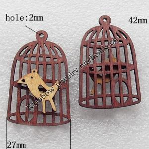 Wooden Jewelery Pendant, 42x27mm Hole:2mm, Sold by PC