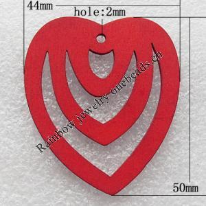 Wooden Jewelery Pendant, Heart 50x44mm Hole:3mm, Sold by PC