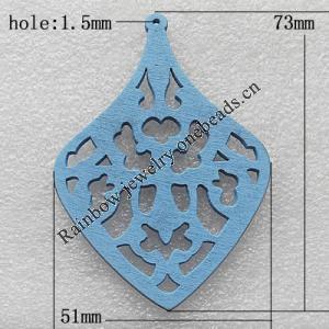 Wooden Jewelery Pendant, 73x51mm Hole:1.5mm, Sold by PC