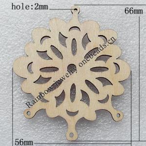 Wooden Jewelery Pendant, 56x66x2mm Hole:1.5mm, Sold by PC