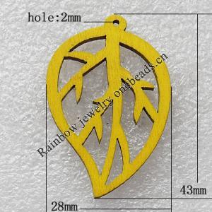 Wooden Jewelery Pendant, Leaf 43x28x2mm Hole:1.5mm, Sold by PC