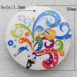 Wooden Jewelery Pendant, Flat Round 50x5mm Hole:1.5mm, Sold by PC