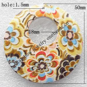 Wooden Jewelery Pendant, Donut Outside Diameter:50mm, Inside Diameter:18mm, Sold by PC
