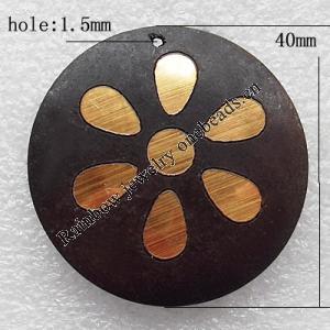 Wooden Jewelery Pendant, Flat Round 40x6mm Hole:1.5mm, Sold by PC