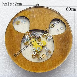 Wooden Jewelery Pendant, Flat Round 60x7mm Hole:2mm, Sold by PC