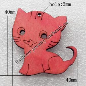 Wooden Jewelery Pendant, Cat 40x40x3mm Hole:2mm, Sold by PC