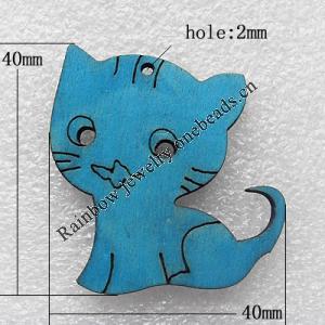 Wooden Jewelery Pendant, Cat 40x40x3mm Hole:2mm, Sold by PC