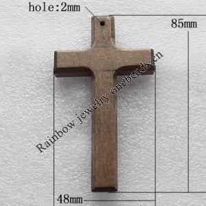Wooden Jewelery Pendant, Cross 85x48x10mm Hole:2mm, Sold by PC