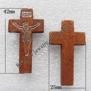 Wooden Jewelery Pendant, Cross 42x23x4mm Hole:2mm, Sold by PC