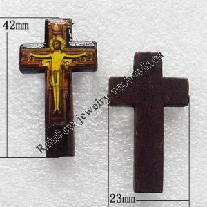 Wooden Jewelery Pendant, Cross 42x24x5mm Hole:2mm, Sold by PC